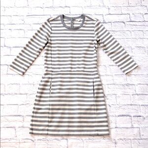 Striped Gray and White Long Sleeve Knit Dress